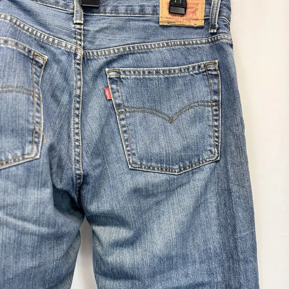 Levis 505 Jeans Mens 34x28 16H Denim Straight Leg Medium Wash Fade Vtg